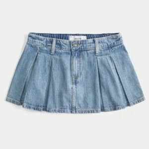 Y2K Hollister Blue Low Rise Tie Waist Denim Pleated Mini Skirt Built-in-Shorts